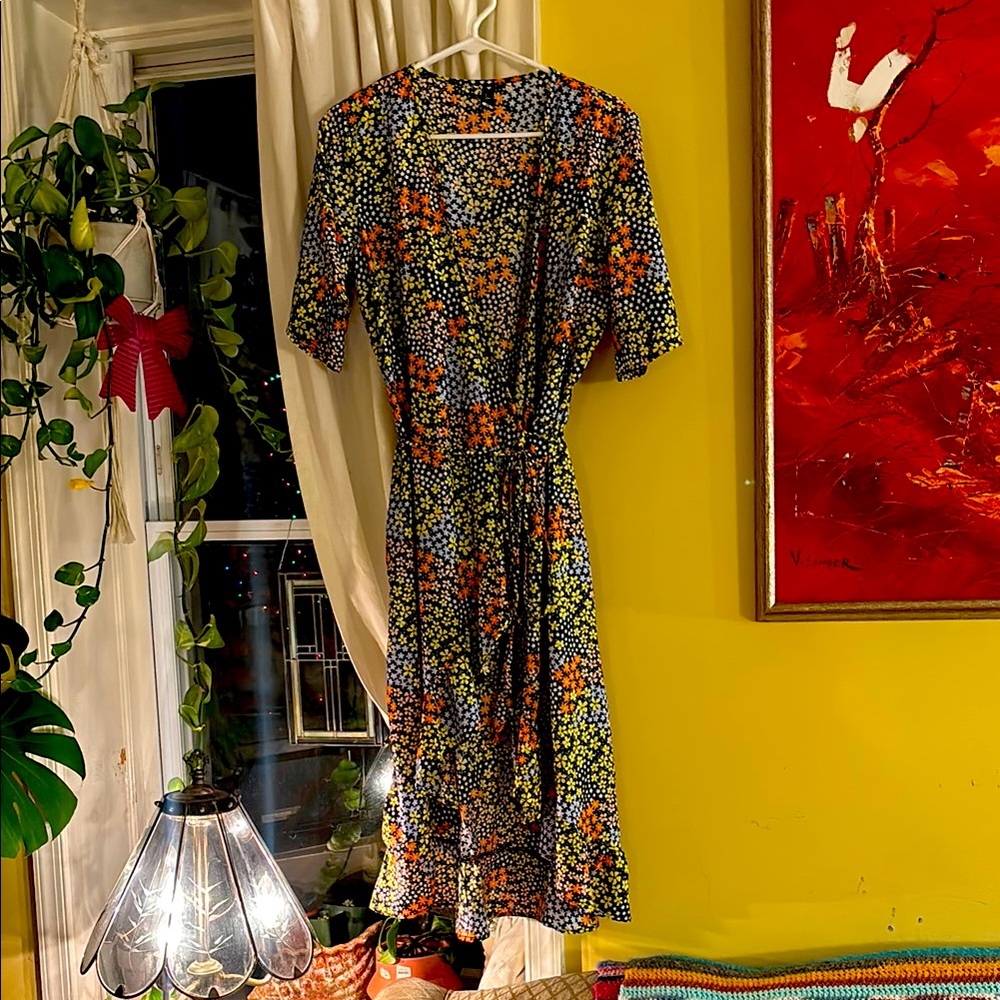 Floral Starry Print Wrap Dress